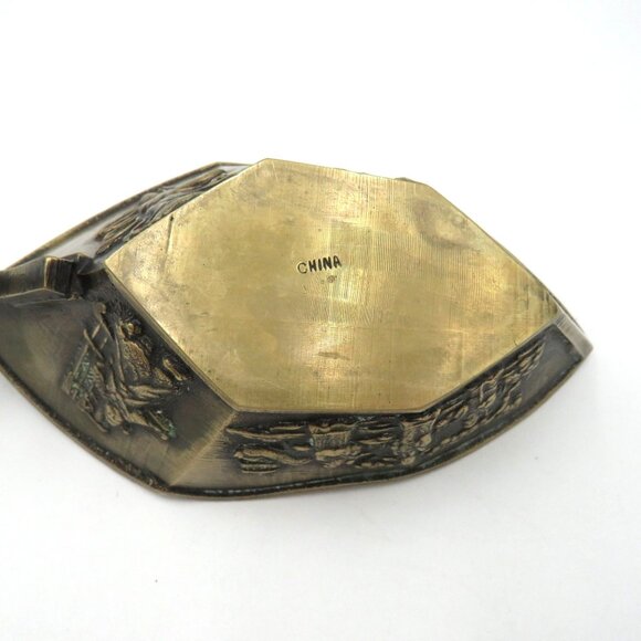 Chinese Medicine Scoop Brass Decorative 6"x3" Bowl Ornate Scroll Handle Vintage - Picture 9 of 10